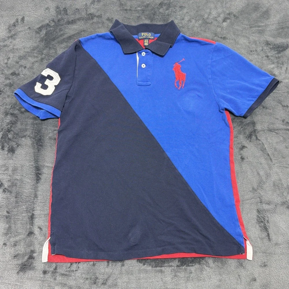 Polo Ralph Lauren Big Pony Rugby Shirt Red Navy #3 Short Sleeve Youth XL (18-20)